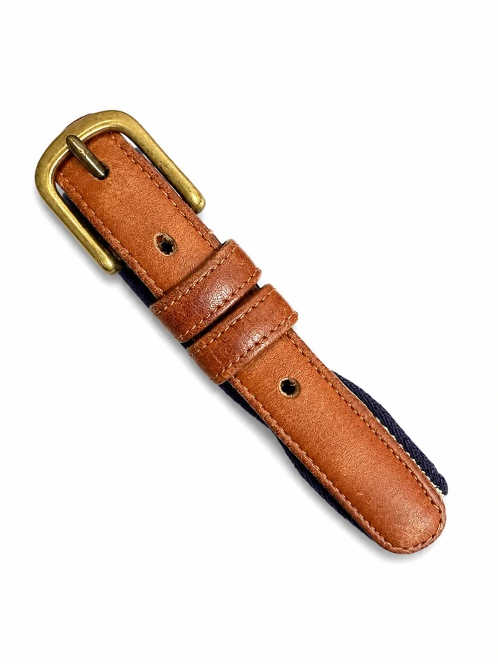 Vintage Coach 2702 Wool Surcingle Belt Navy Tan Leather Brass Buckle Size 26